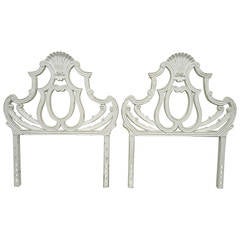 Pair of Vintage Shell Form Cast Aluminum French Rococo Style Single Headboards 3