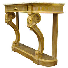 Antique 19th Century French Louis XV Style Carved Gold Giltwood Marble-Top Console Table