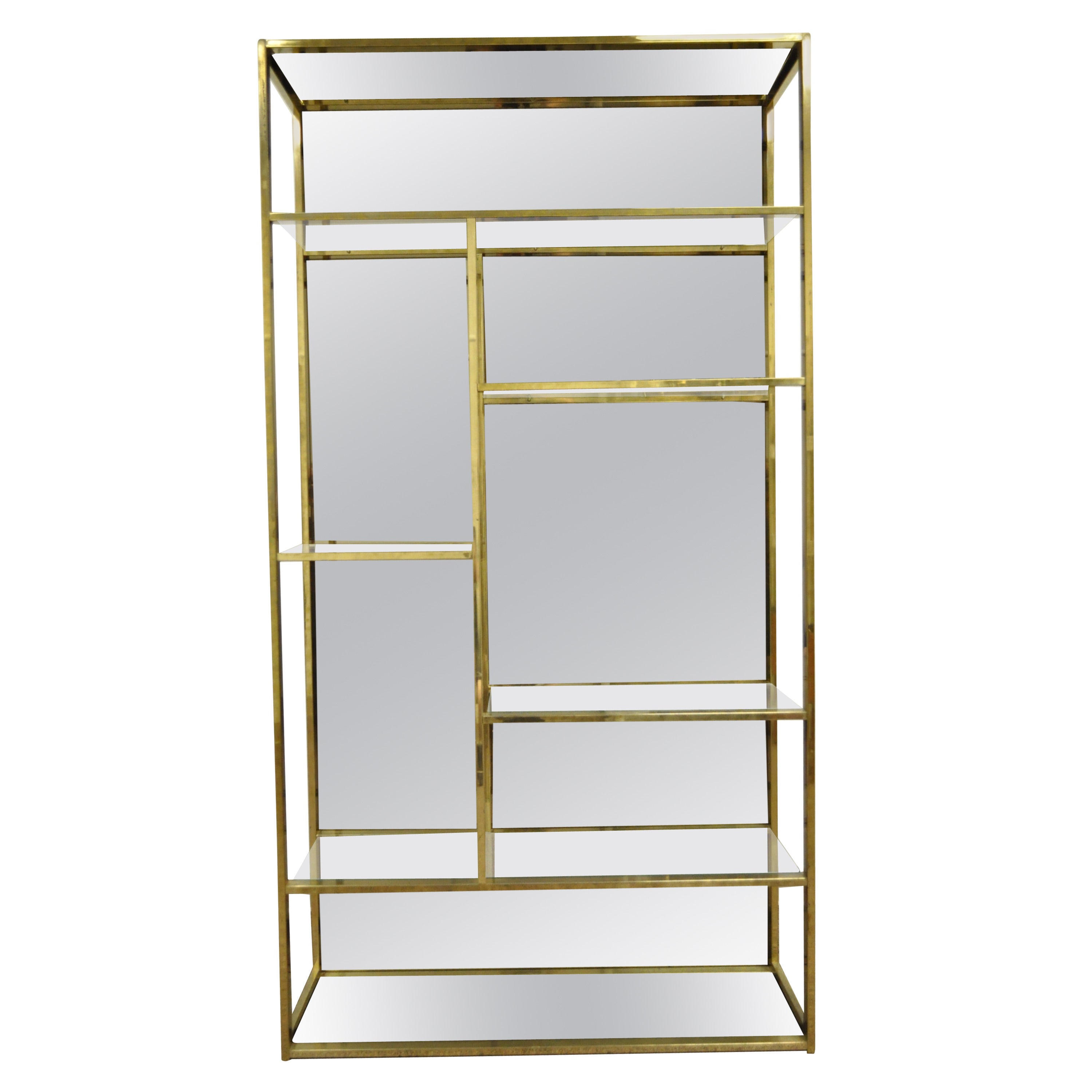 Burnished Brass Plated Etagere with Amber Mirror Attributed to Milo Baughman