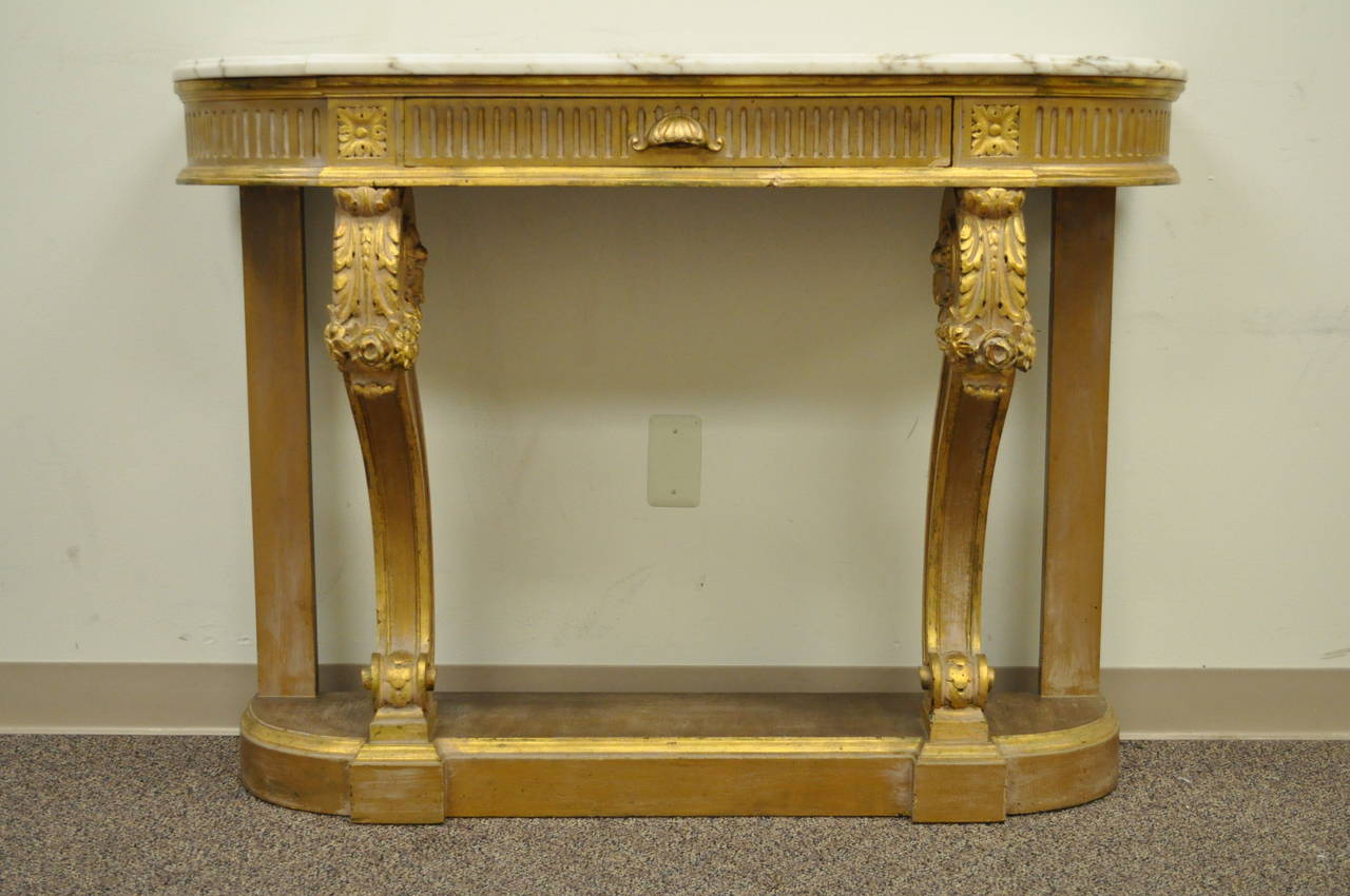 19th Century French Louis XV Style Carved Gold Giltwood Marble-Top Console Table 7