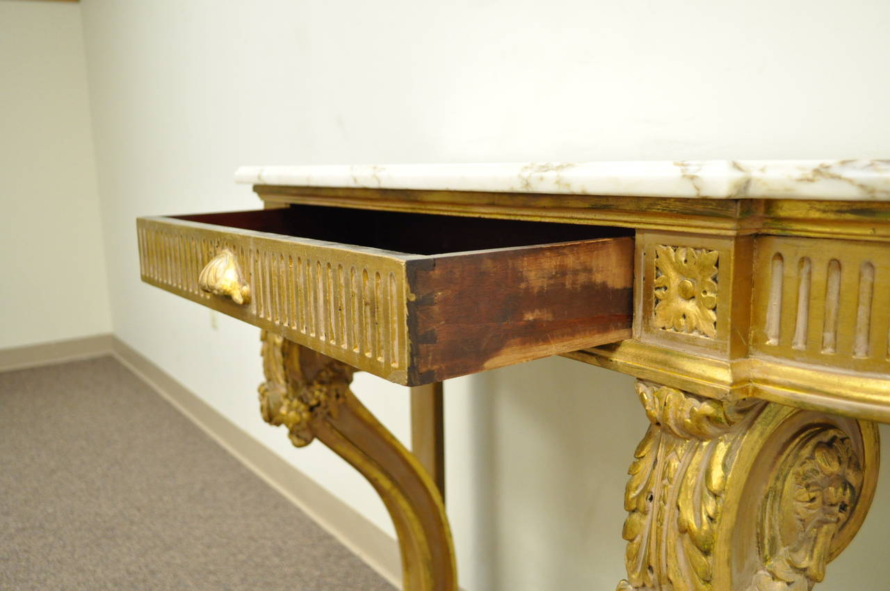 19th Century French Louis XV Style Carved Gold Giltwood Marble-Top Console Table 6