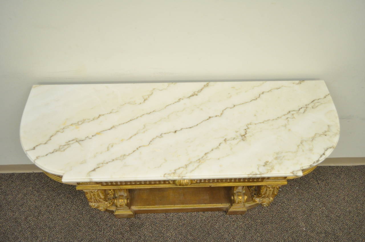 19th Century French Louis XV Style Carved Gold Giltwood Marble-Top Console Table 2