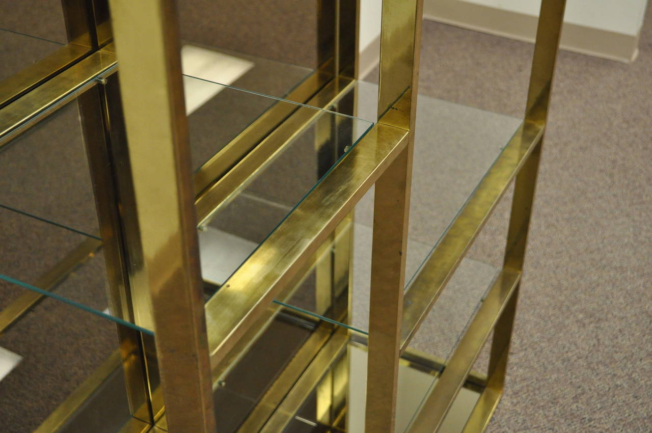 Mid-Century Modern Burnished Brass Plated Etagere with Amber Mirror Attributed to Milo Baughman
