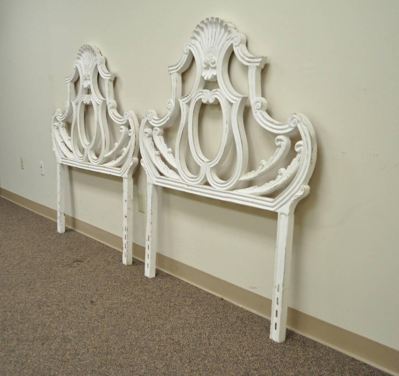 Pair Vintage Cast Aluminum Metal Shell French Rococo Single Twin Bed Headboards 2