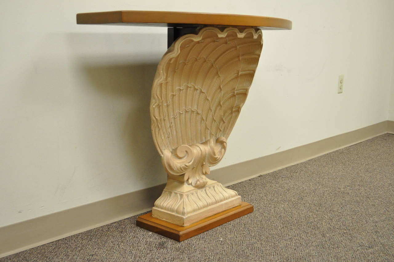 Hollywood Regency Plaster Shell Form Console Hall Table Attributed to Grosfeld House, Circa 1940s