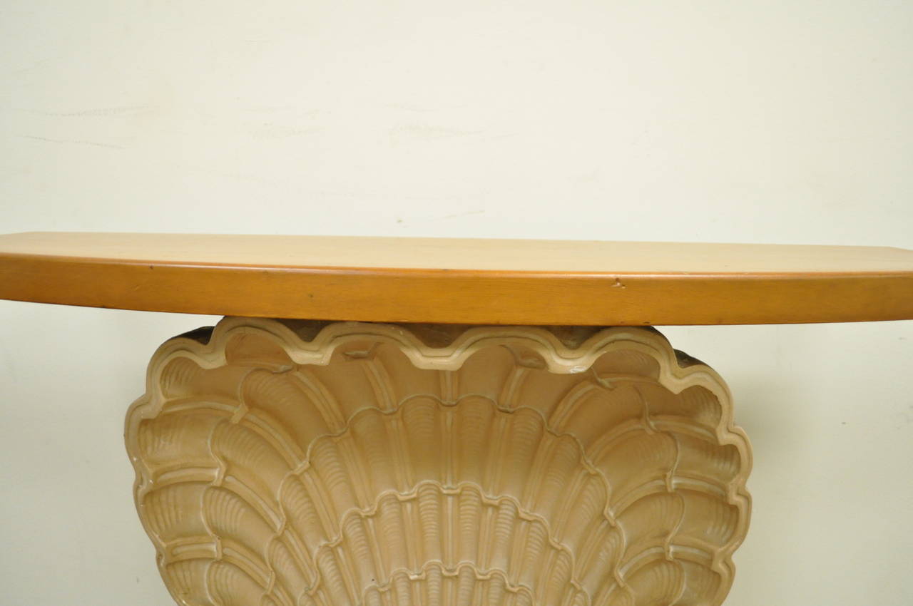 American Plaster Shell Form Console Hall Table Attributed to Grosfeld House, Circa 1940s