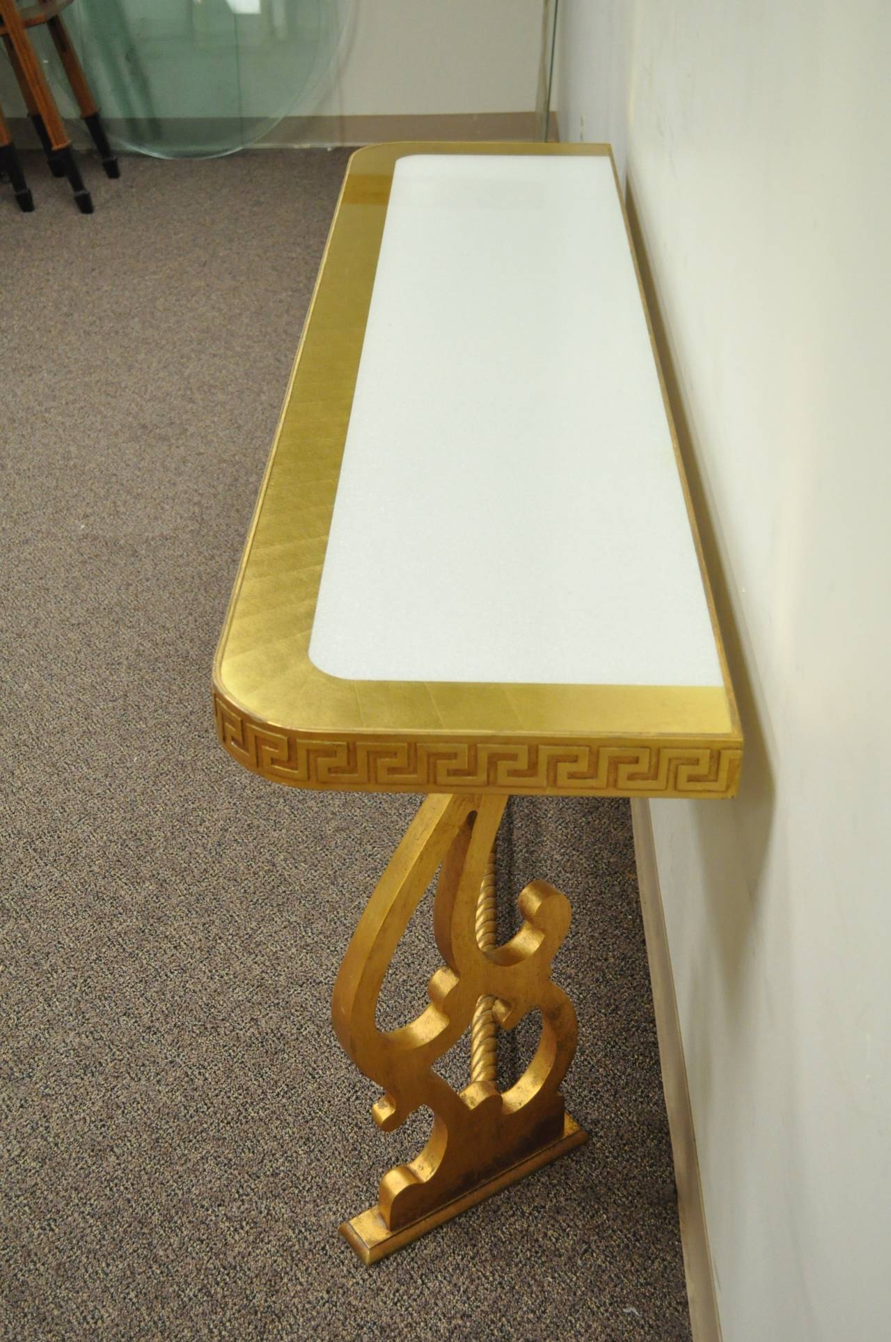 gold glass console table