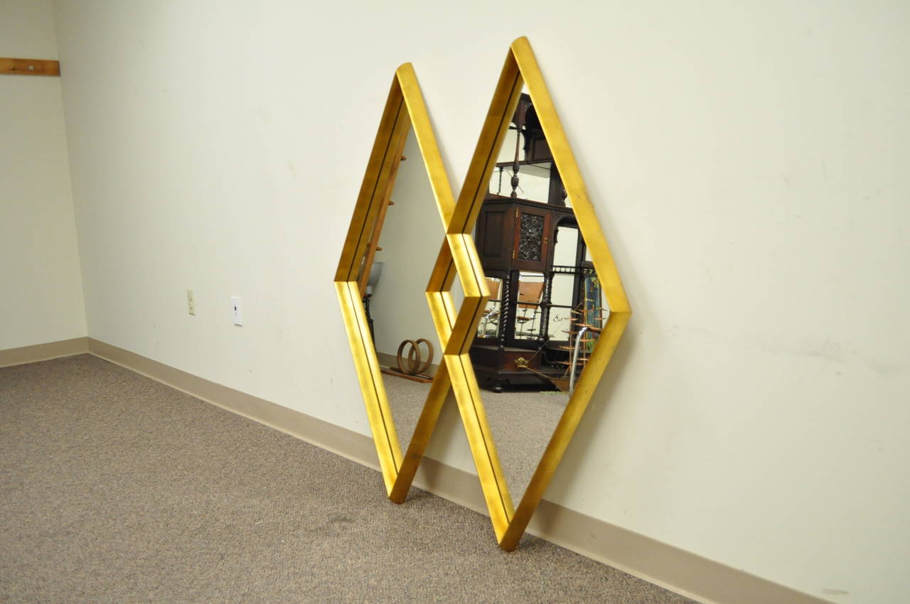 Gilt Interlocking Diamond Gold Leaf Deep Frame Wall Mirror Attributed to Labarge