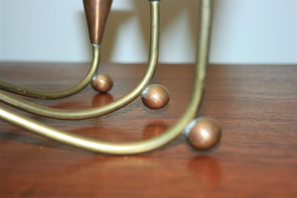 Mid-20th Century Pair of Vintage Mid Century Modern Brass & Copper Sculptural Candle Holders