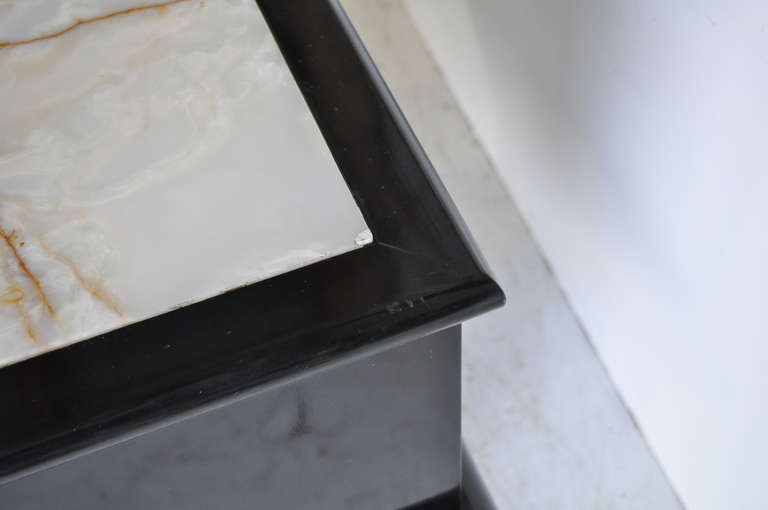 Mid-20th Century Mid Century Modern Onyx Top Black Side Table Cabinet after Dorothy Draper For Sale