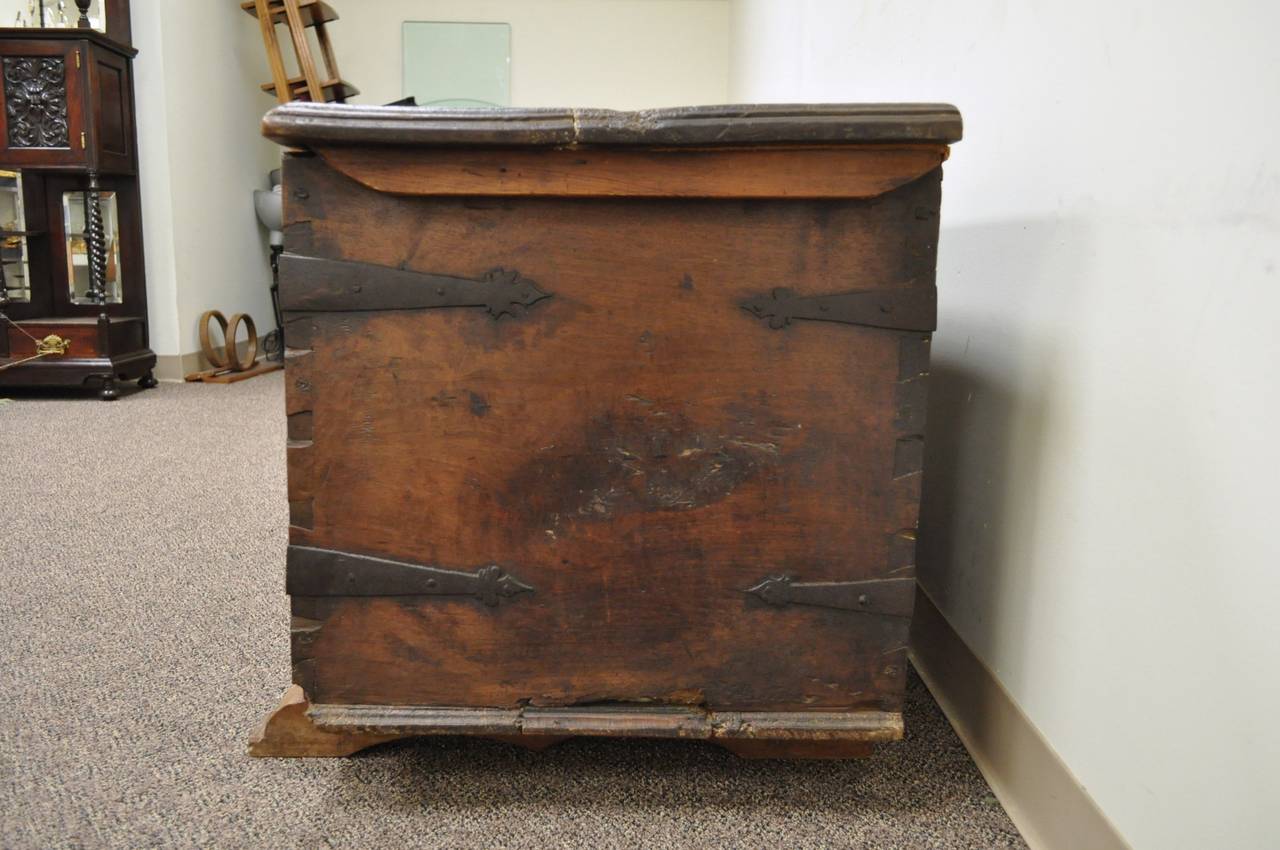 Carved 16th Century Antique Dovetailed Gothic Renaissance Chestnut Coffer Chest Trunk For Sale