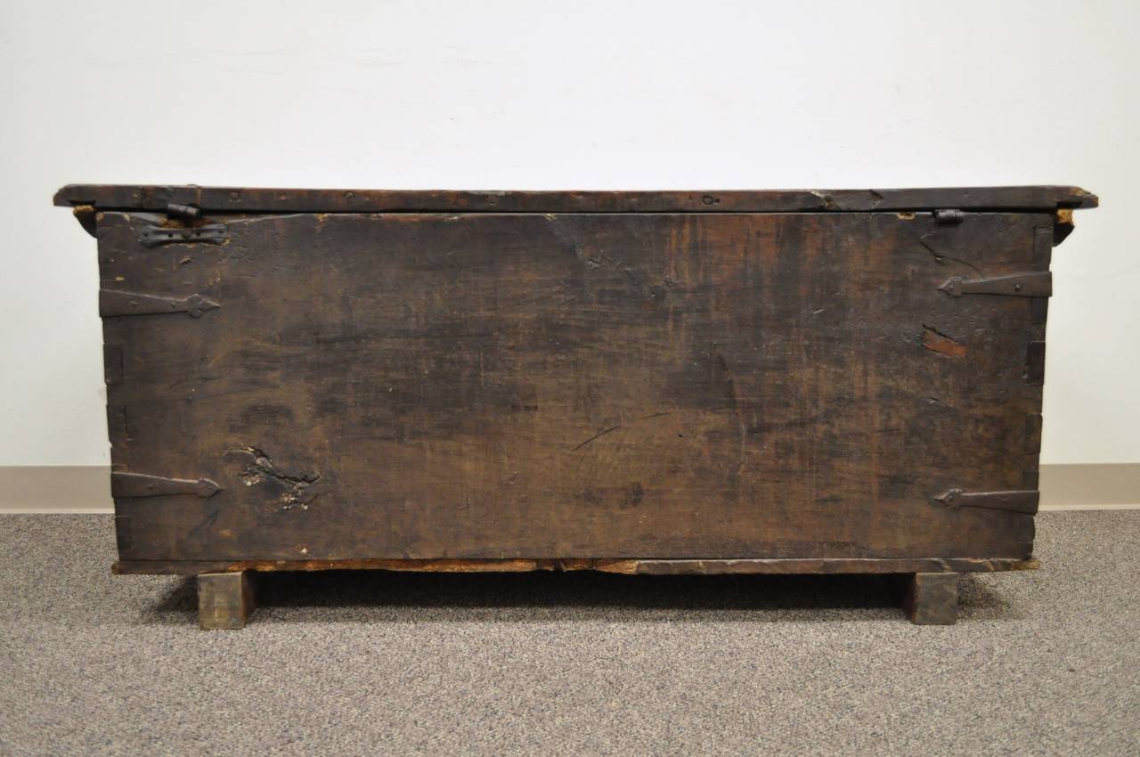 18th Century and Earlier 16th Century Antique Dovetailed Gothic Renaissance Chestnut Coffer Chest Trunk For Sale