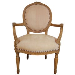 Vintage French Louis XVI Style Carved Balloon Back Armchair - Fauteuil