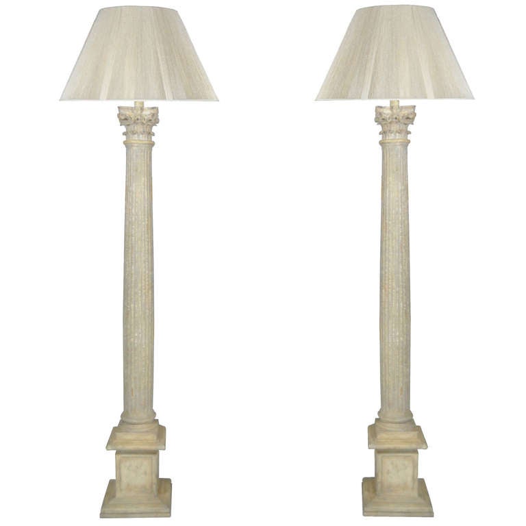 Pair of Tall Carved Wood Corinthian Column Form Distress ...