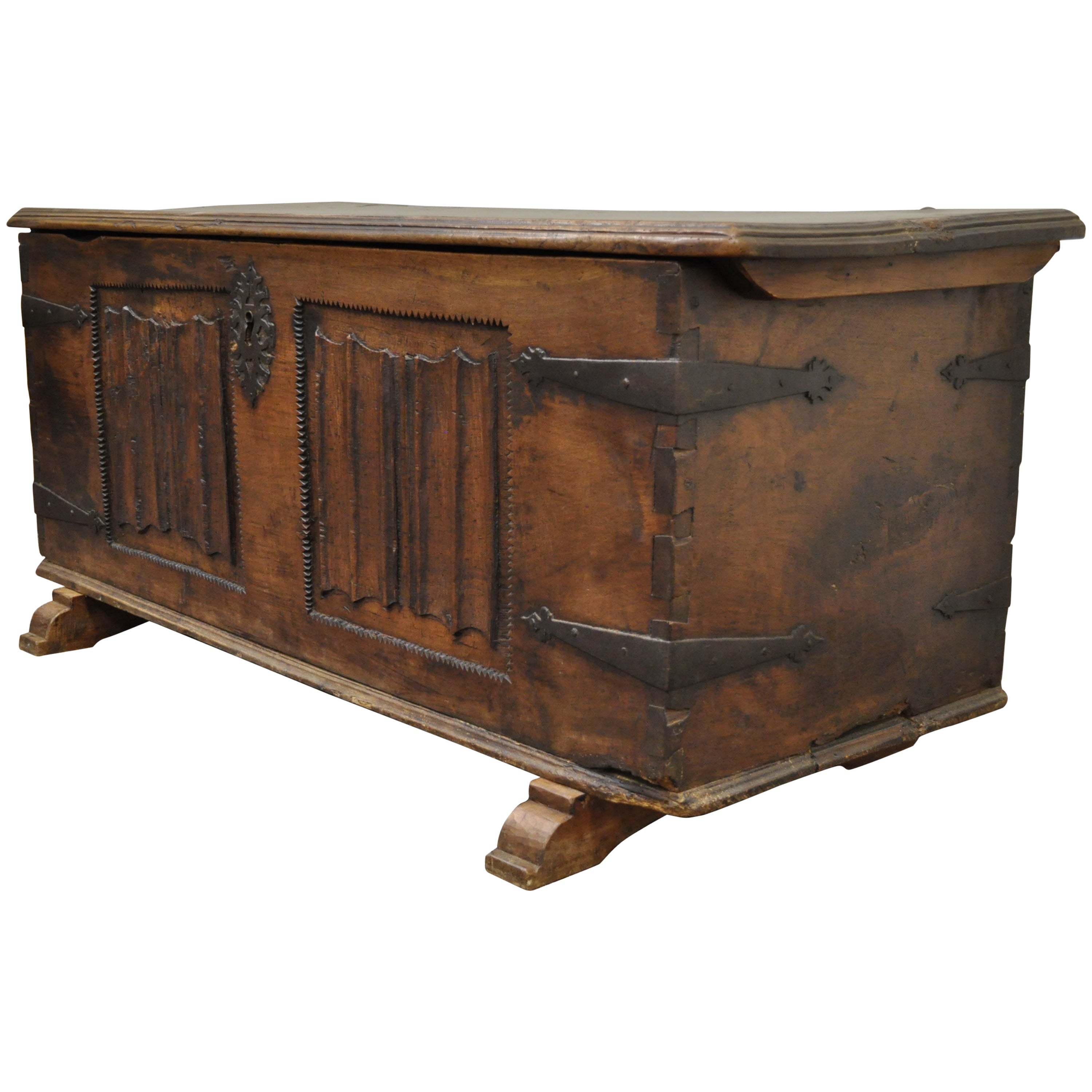 16th Century Antique Dovetailed Gothic Renaissance Chestnut Coffer Chest Trunk