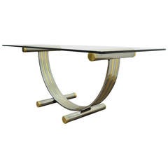Mid Century Modern Romeo Rega Style Chrome Brass and Glass Arch Dining Table