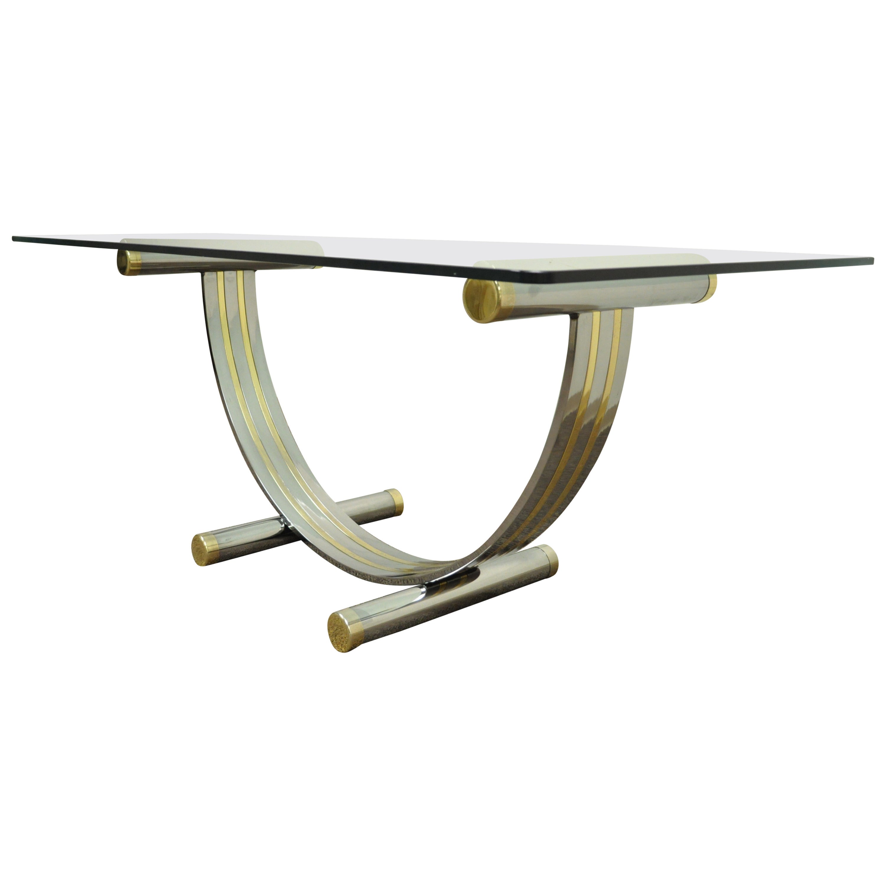 Mid Century Modern Romeo Rega Style Chrome Brass and Glass Arch Dining Table For Sale