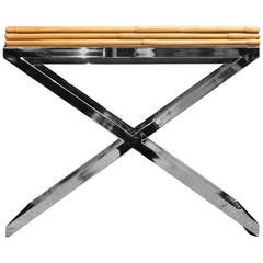 Vintage Chrome and Bamboo or Rattan "X" Form Server Console Table
