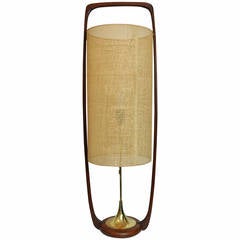 Large Mid Century Danish Modern Sculpted Teak And Brass Table Lamp By Modeline For At 1stdibs Brass Table Lamp By Modeline, Mid Century Teak Brass Lamp