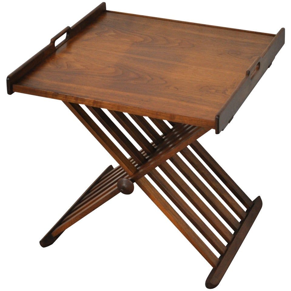 Drexel Stewart MacDougall Campaign Style Walnut Folding Tray Serving Side Table