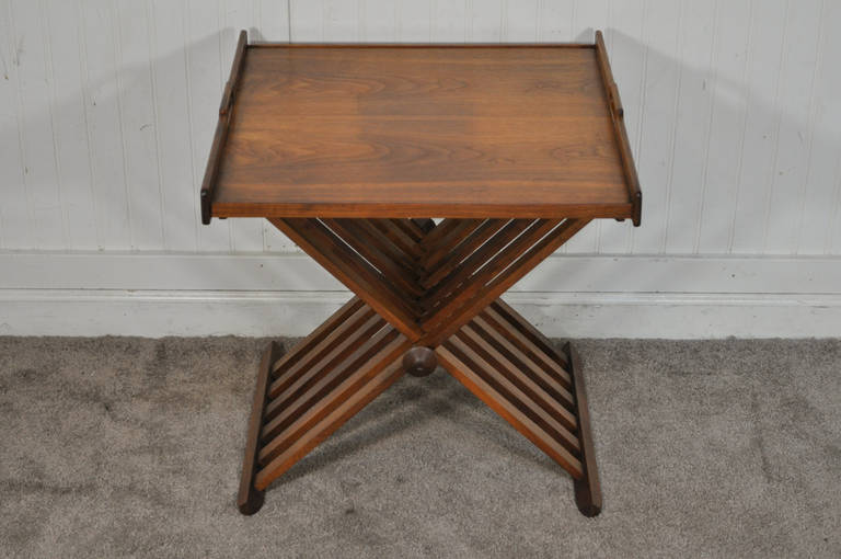 Drexel Stewart MacDougall Campaign Style Walnut Folding Tray Serving Side Table 2