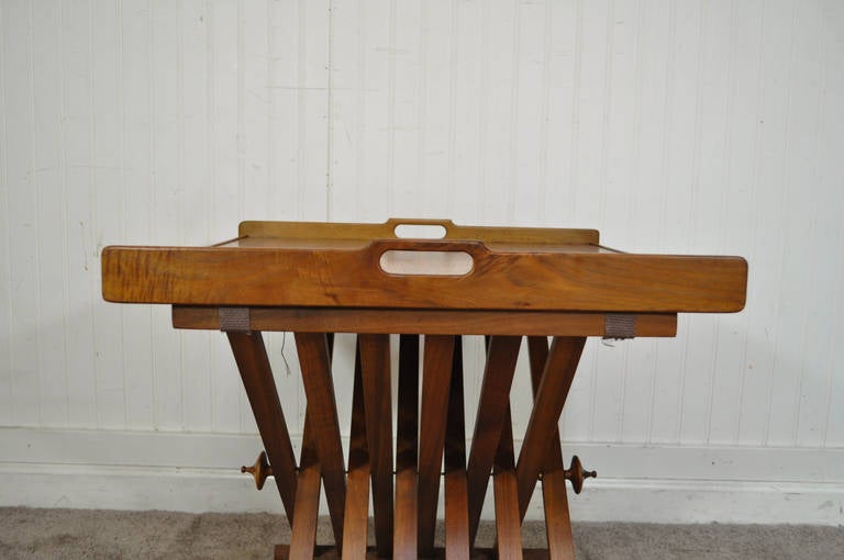 Drexel Stewart MacDougall Campaign Style Walnut Folding Tray Serving Side Table In Good Condition In Philadelphia, PA