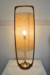 Brass Table Lamp By Modeline, Mid Century Teak Brass Lamp