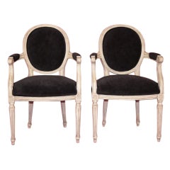 Pair French Louis XVI Style Painted Arm Chairs - Fauteuils