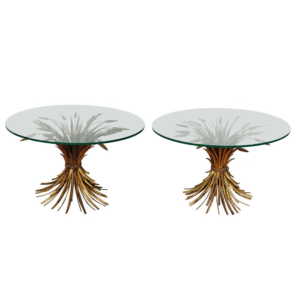 Pair of Italian Hollywood Regency Gold Gilt Wheat Sheaf Side Tables