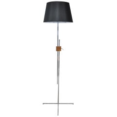 Adjustable Chrome and Walnut Floor Lamp by Hans Eichenberger Mid-Century Modern