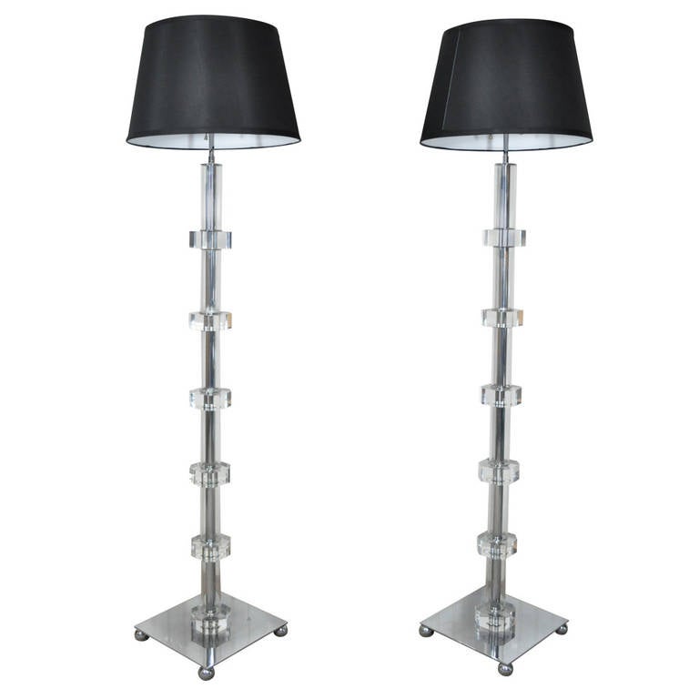 Pair Of Lucite And Chrome Art Deco Style Floor Lamps In The Karl Pair Of Lucite And Chrome Art Deco Style Floor Lamps In The Karl Springer