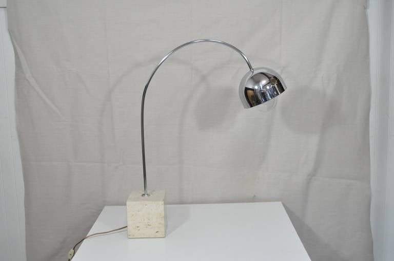 Chrome and Travertine Stone Arch Table Lamp by Harvey Guzzini, Italy