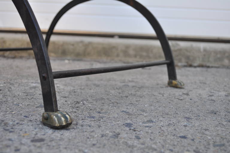 Lyre-Back Regency-Style Swan Head X-Form Wrought Iron and Brass Side Chair 3