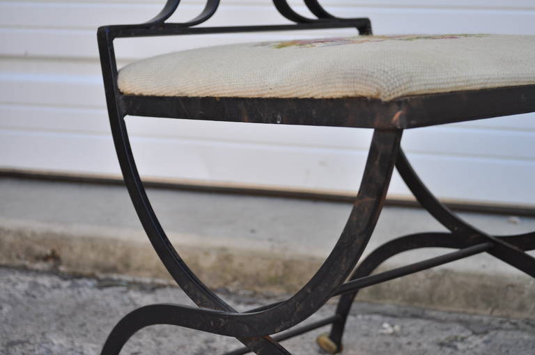 Lyre-Back Regency-Style Swan Head X-Form Wrought Iron and Brass Side Chair 2