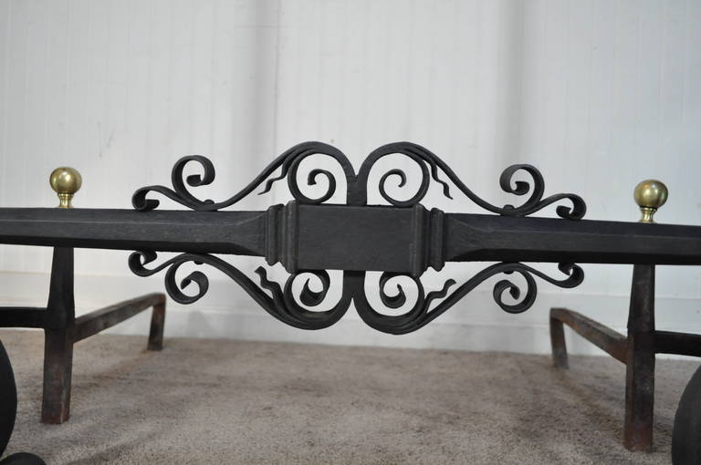 Arts and Crafts Antique Wrought Iron & Brass Arts & Crafts Mission Samuel Yellin Style Andirons For Sale