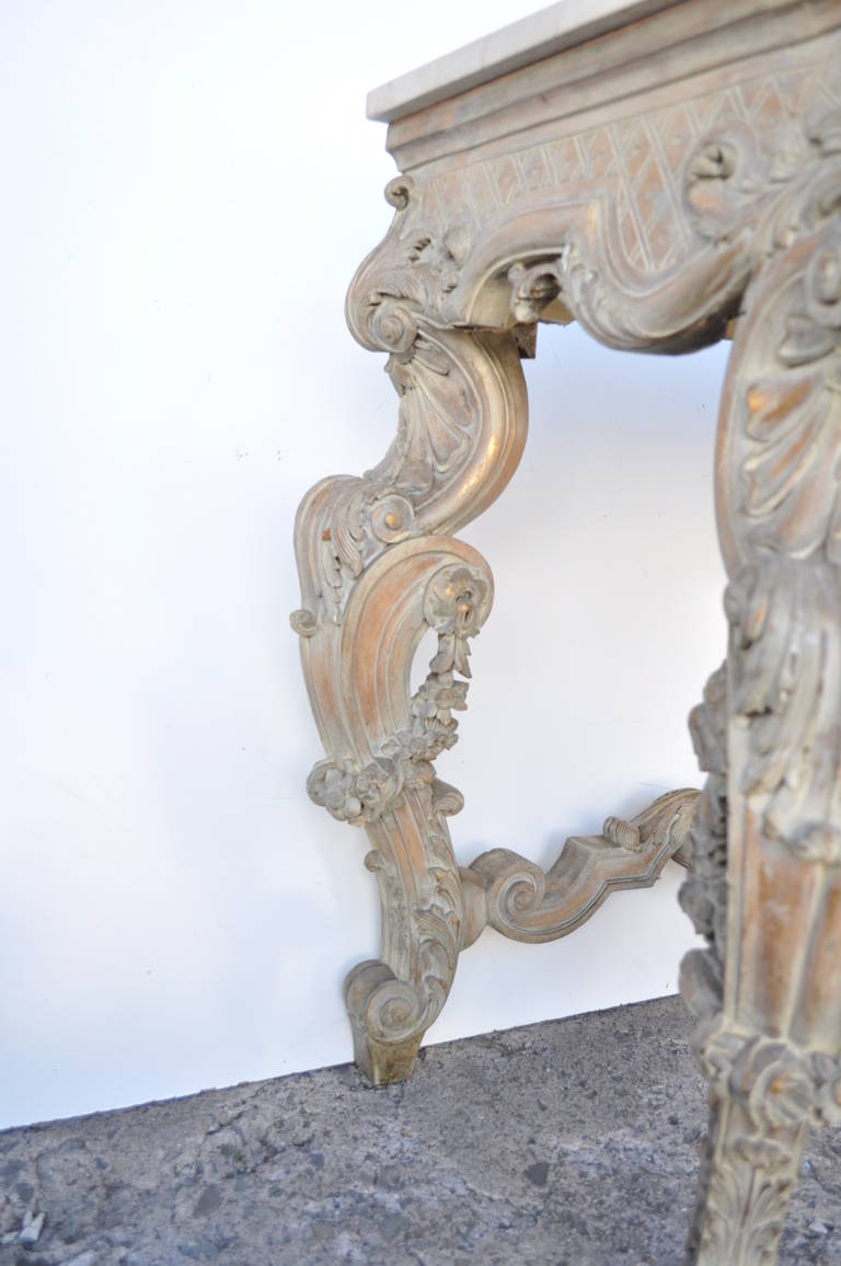 Wood Expertly Carved French Marble-Top Console in the Louis XV Rococo Taste For Sale