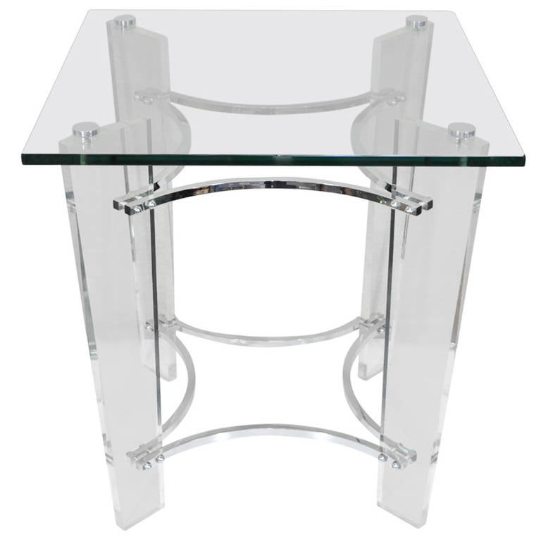 Lucite Chrome and Glass Square Side Table after Charles Hollis Jones