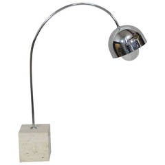 Chrome and Travertine Stone Arch Table Lamp by Harvey Guzzini, Italy