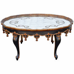 Italian Carved Tassel and Eglomise Glass Top Coffee Table after Maison Jansen 1