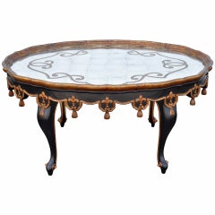 Black & Gold Tassel and Églomisé Mirror Top Coffee Table French Louis XVI Style