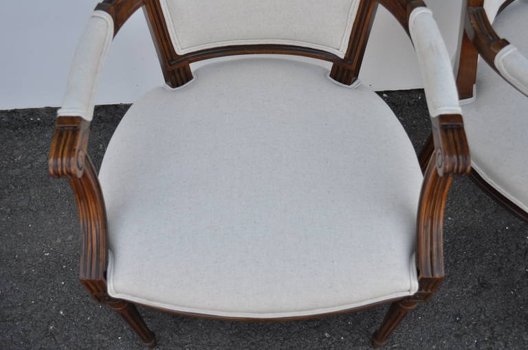 Mid-20th Century Set of Six Walnut French Country Louis XVI Style Upholstered Dining Room Chairs