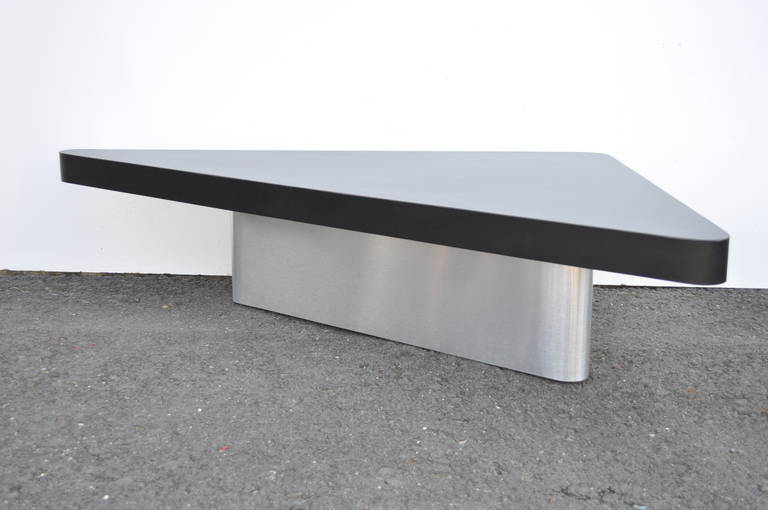 Stainless Steel Large Space Age Mid Century Modern Triangular Steel Black Laminate Coffee Table For Sale