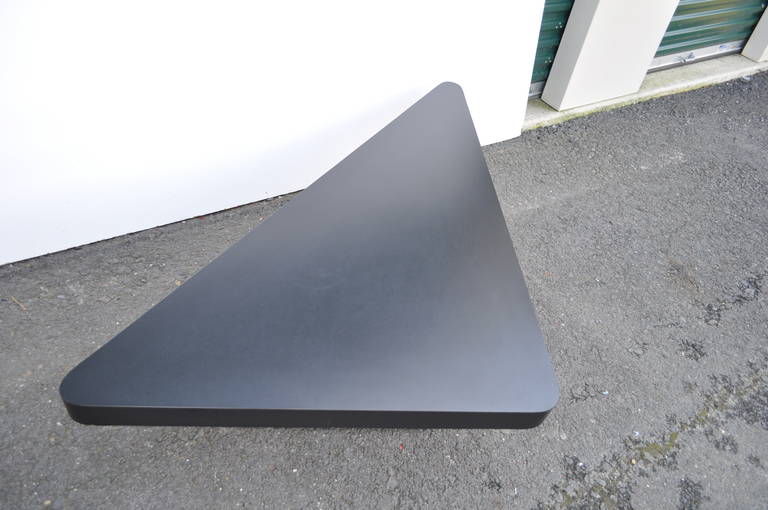 Late 20th Century Large Space Age Mid Century Modern Triangular Steel Black Laminate Coffee Table For Sale