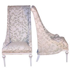 Pair Custom Vintage Hollywood Regency Whimsical Tall Back Chairs