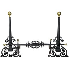 Antique Wrought Iron & Brass Arts & Crafts Mission Samuel Yellin Style Andirons