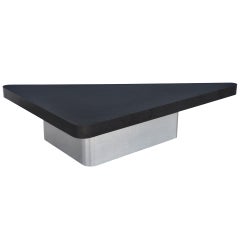 Vintage Large Space Age Mid Century Modern Triangular Steel Black Laminate Coffee Table