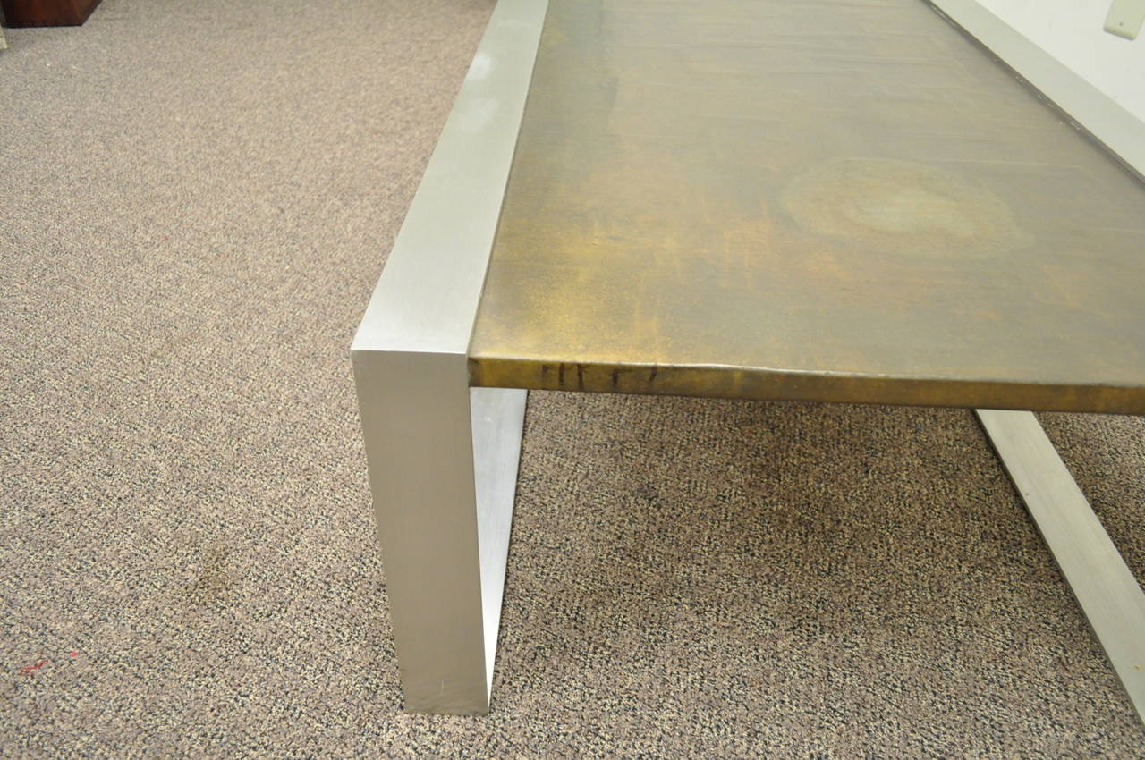 Mid-Century Modern Embossed Copper and Brushed Steel Coffee Table after Laverne For Sale 3