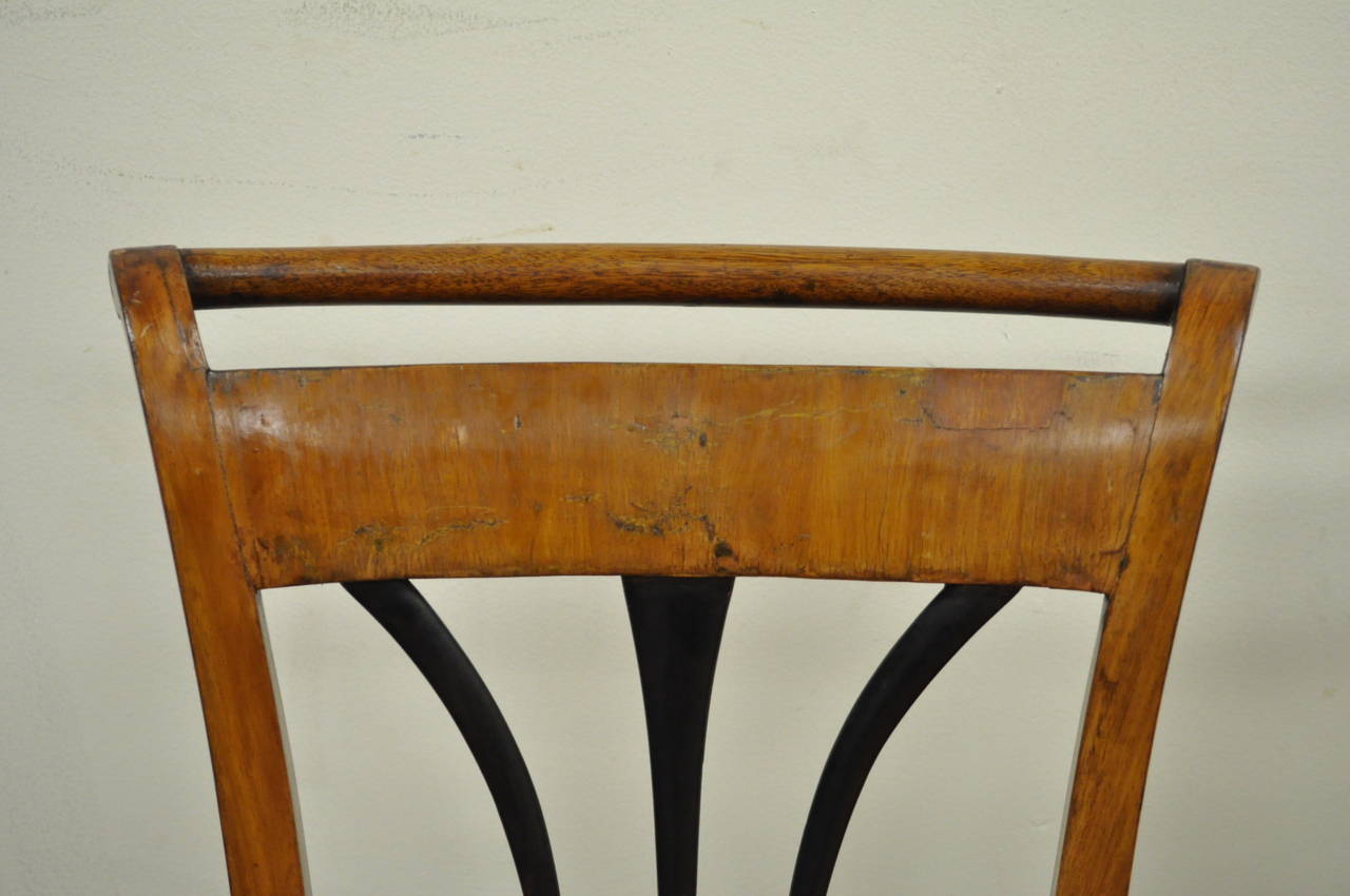 Pair of 19th C Biedermeier Ebonized & Burl Walnut Curule Base Side Accent Chairs For Sale 1