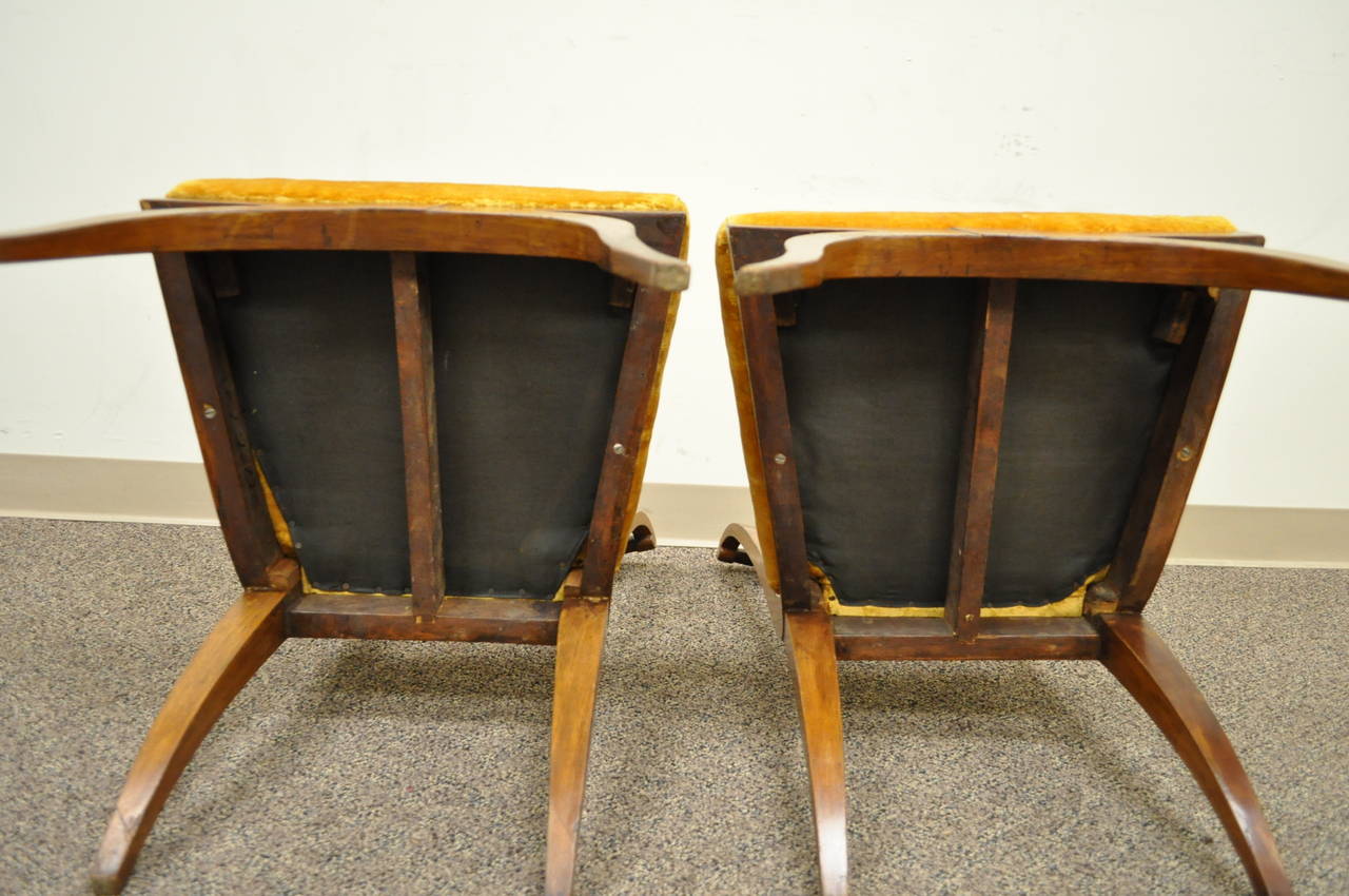 Pair of 19th C Biedermeier Ebonized & Burl Walnut Curule Base Side Accent Chairs For Sale 2