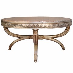 vintage marble top coffee table Vintage Neoclassical Style Greek Key Polychrome Painted Marble Top Coffee Table